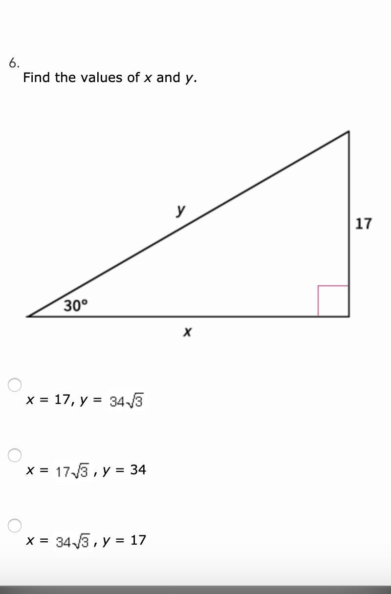 Find the values of x and y. x = 17, y = x = , y = 34 x = , y = 17 x = 34, y =-example-1