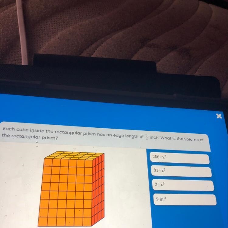 Each cube inside the rectangular prism has no edge length of 3/4 inch what is the-example-1