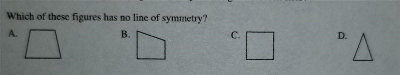 Which of these figures has no line of symmetry ​-example-1