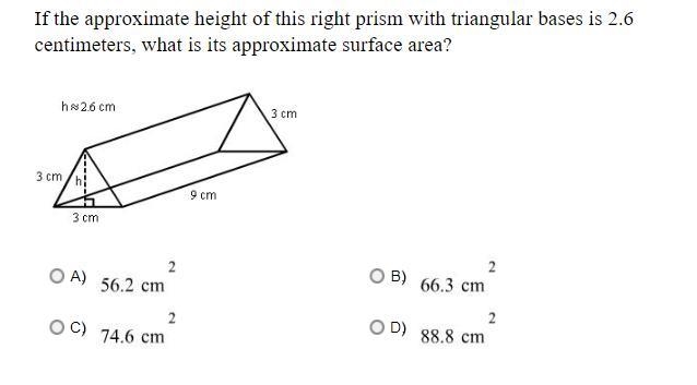 If the approximate height of this right prism with triangular bases is 2.6 centimeters-example-1