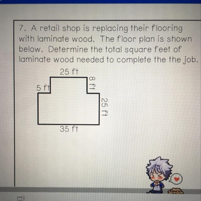 A retail shop is replacing their flooring with laminate wood. The floor plan is shown-example-1