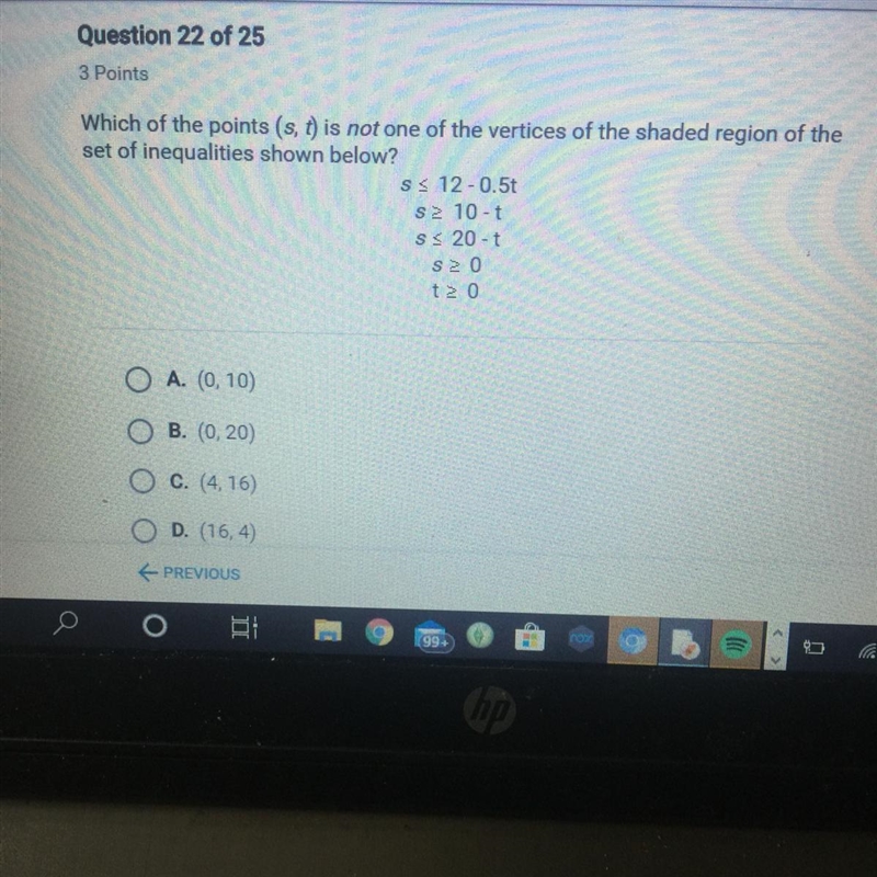 PLZ HELP !! Which of the points (s, t) is not one of the vertices of the shaded region-example-1