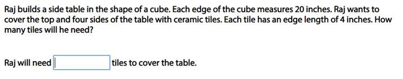 Raj builds a side table in the shape of a cube. Each edge of the cube measures 20 inches-example-1