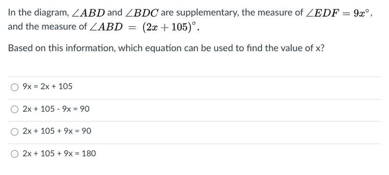 In the diagram, \angle ABD∠ A B D and \angle BDC∠ B D C are supplementary, the measure-example-1