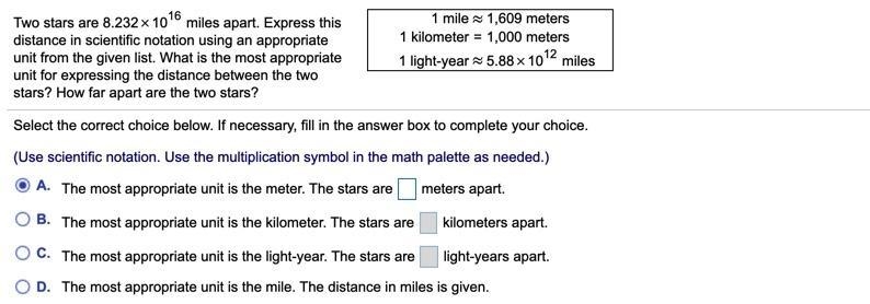 Express this distance in scientific notation using an appropriate unit from the given-example-1