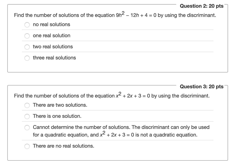 HELP!!!!! Find the number of solutions of the equation 5t2 + 3t − 7 = 0 by using the-example-1