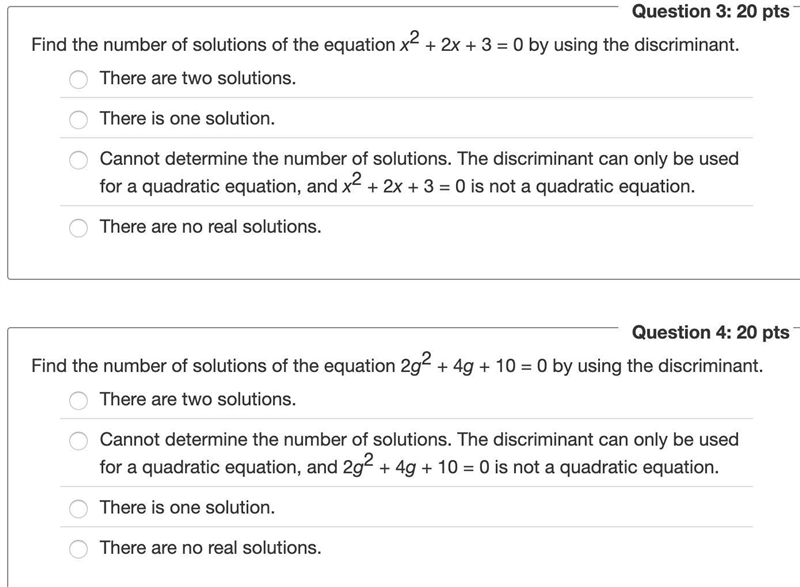 HELP!!!!! Find the number of solutions of the equation 5t2 + 3t − 7 = 0 by using the-example-2