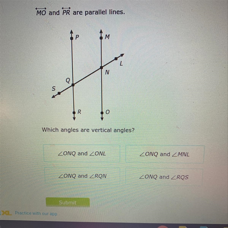 Which angles are vertical angles-example-1