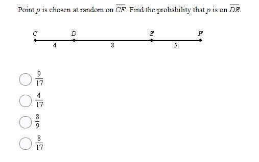 10 POINTS!!!! 2.Point p is chosen at random on CF. Find the probability that p is-example-1