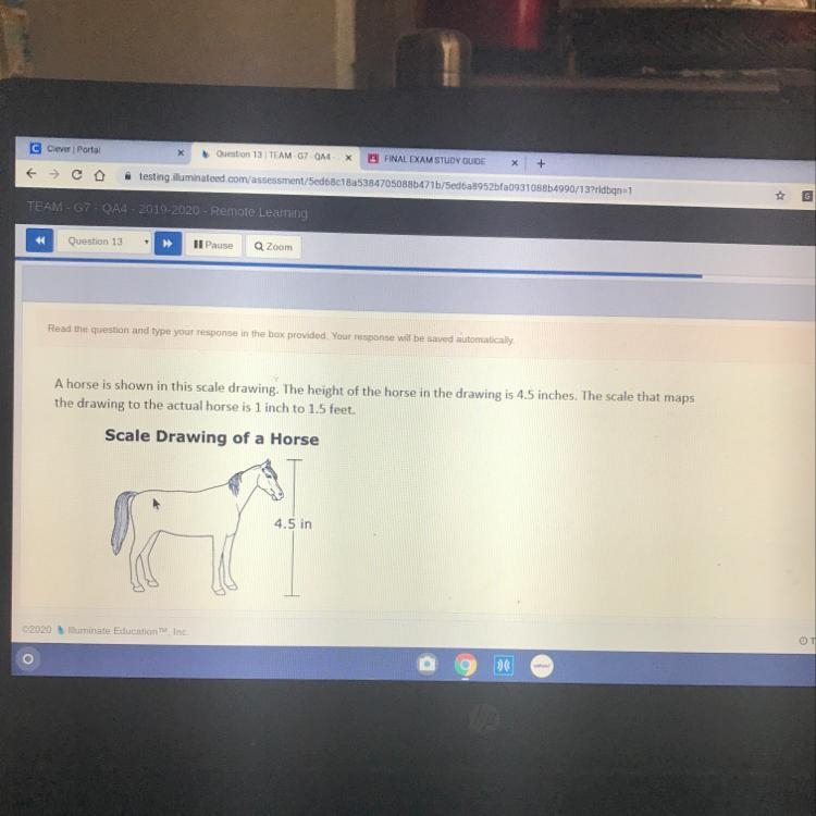 A horse is shown in the scale drawing the height of the horse in the drawing is 4.5 inches-example-1