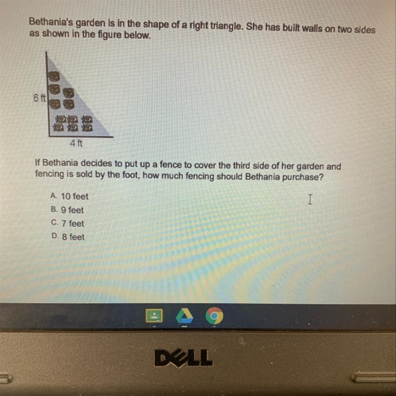 Bethania's garden is in the shape of a right triangle. She has built walls on two-example-1