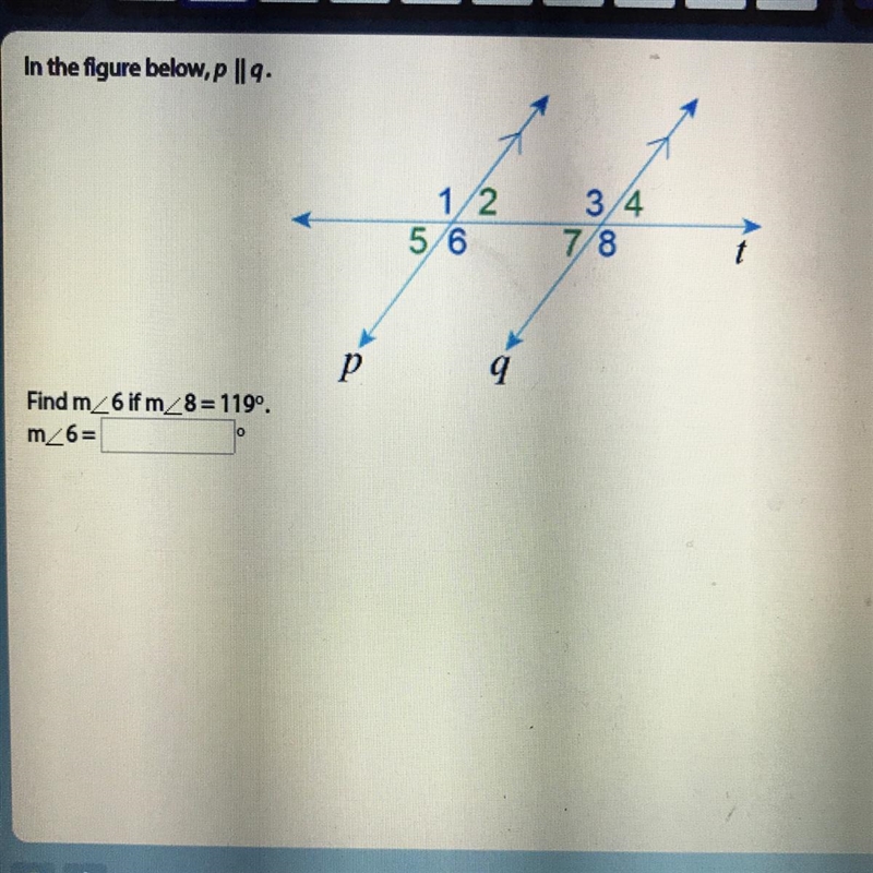 Find m<_6 if m<_8 = 119 degrees.-example-1