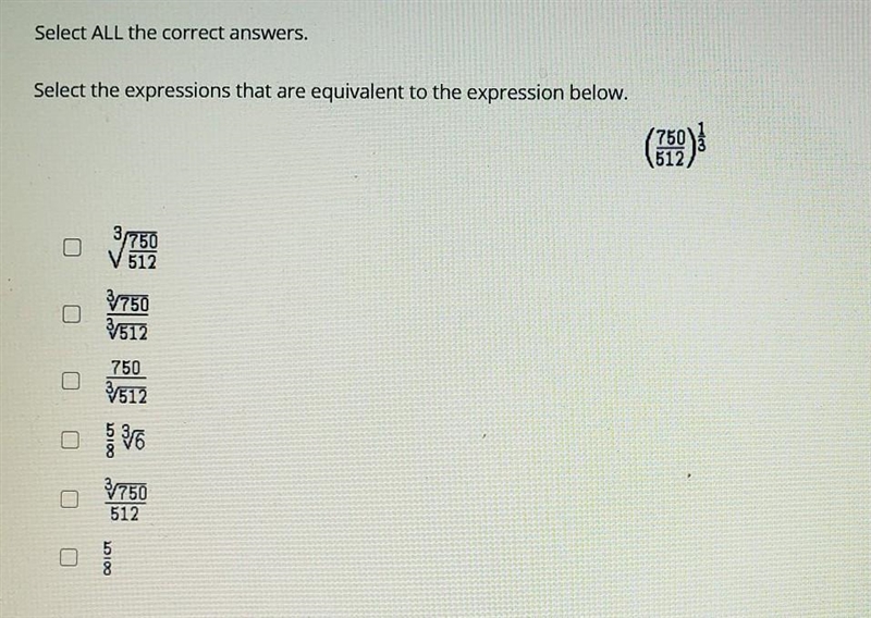 Please help me its urgent!! Select the expressions that are equivalent to the expression-example-1