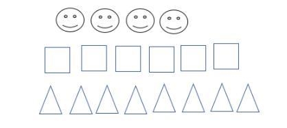 1)The ratio of smiley faces to triangles is _________. 2)There are _____ squares for-example-1