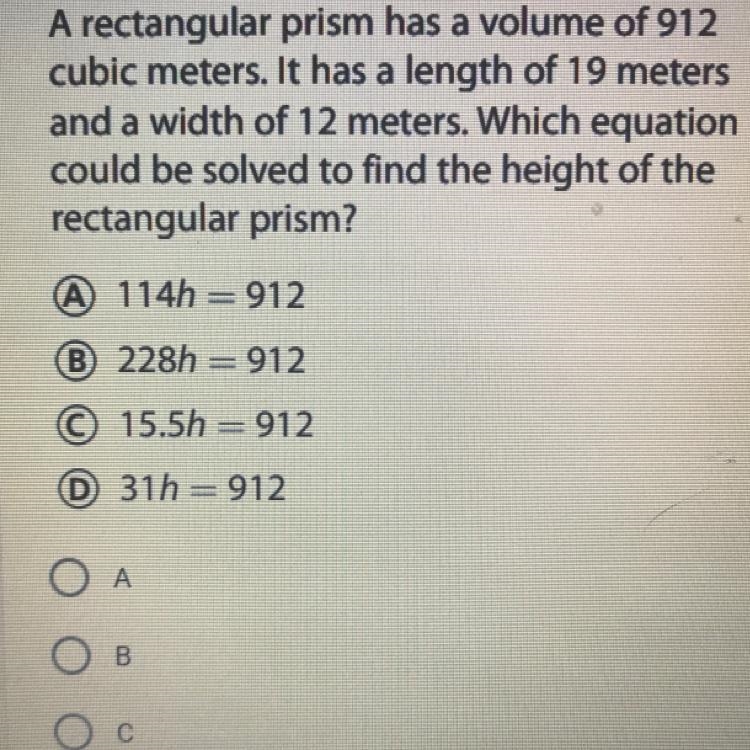 A rectangular prism has a volume of 192 cubic meters.It has a length of 19 meters-example-1