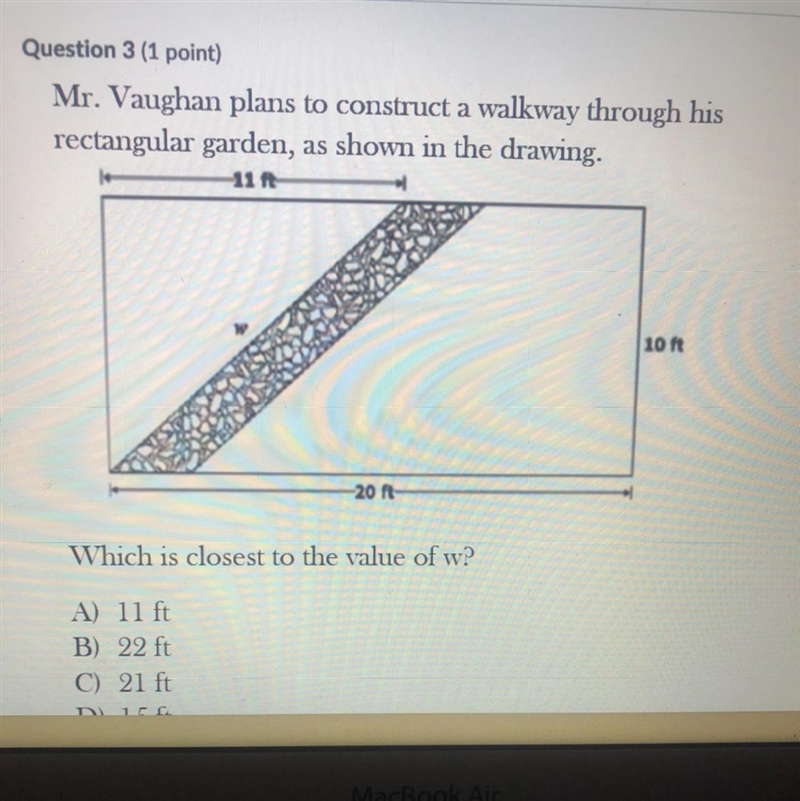 Mr. Vaughan plans to construct a walkway through his rectangular garden, as shown-example-1