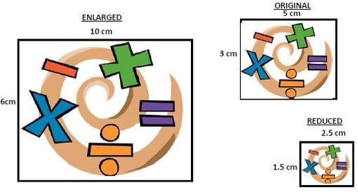 What is the scale factor from the original design to the enlarged design? Group of-example-1