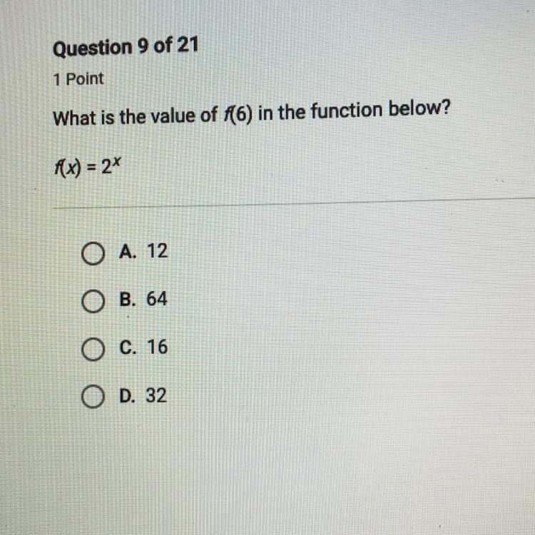 What is the value of f(6) in the function below? f(x) = 2x HELP ASAP PLS-example-1