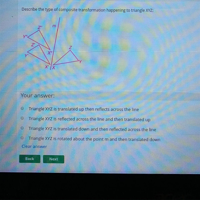 Describe the type of composite transformation happening to triangle XYZ.-example-1