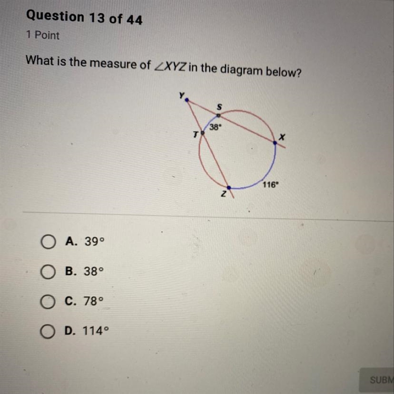 What is the measure of XYZ in the diagram below?-example-1