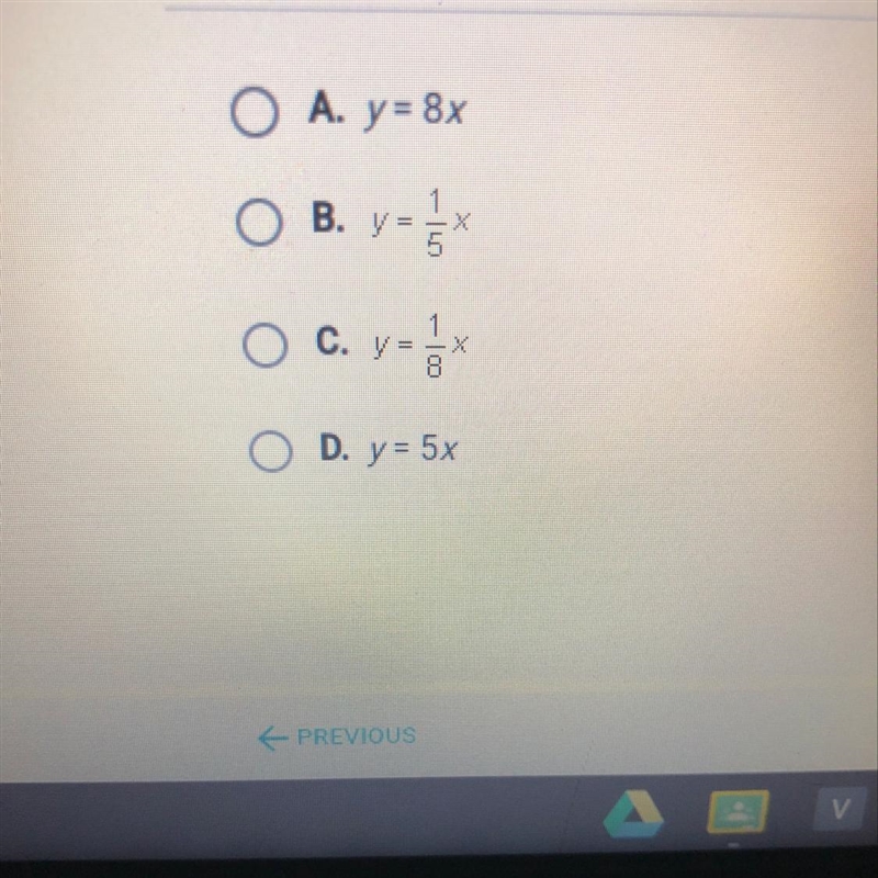 The ordered pair below is a solution to which equation? (40,5)-example-1