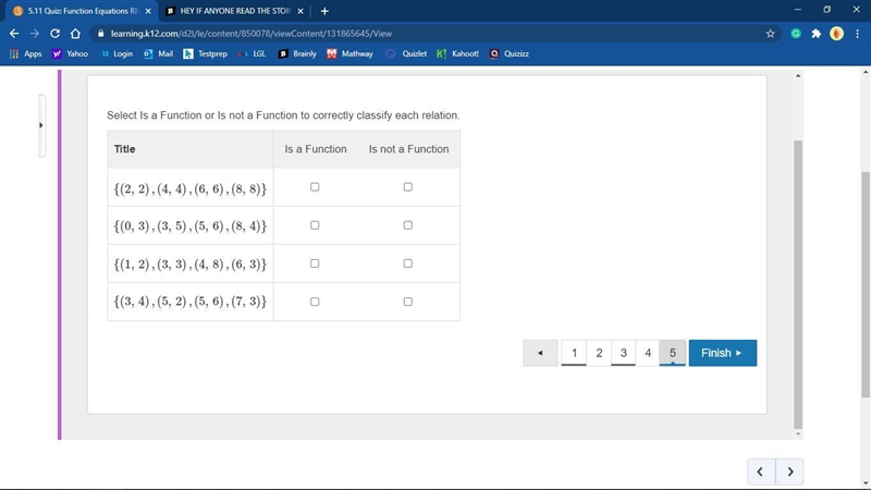 Select Is a Function or Is not a Function to correctly classify each relation. {(2, 2),(4, 4),(6, 6),(8, 8)} is-example-1