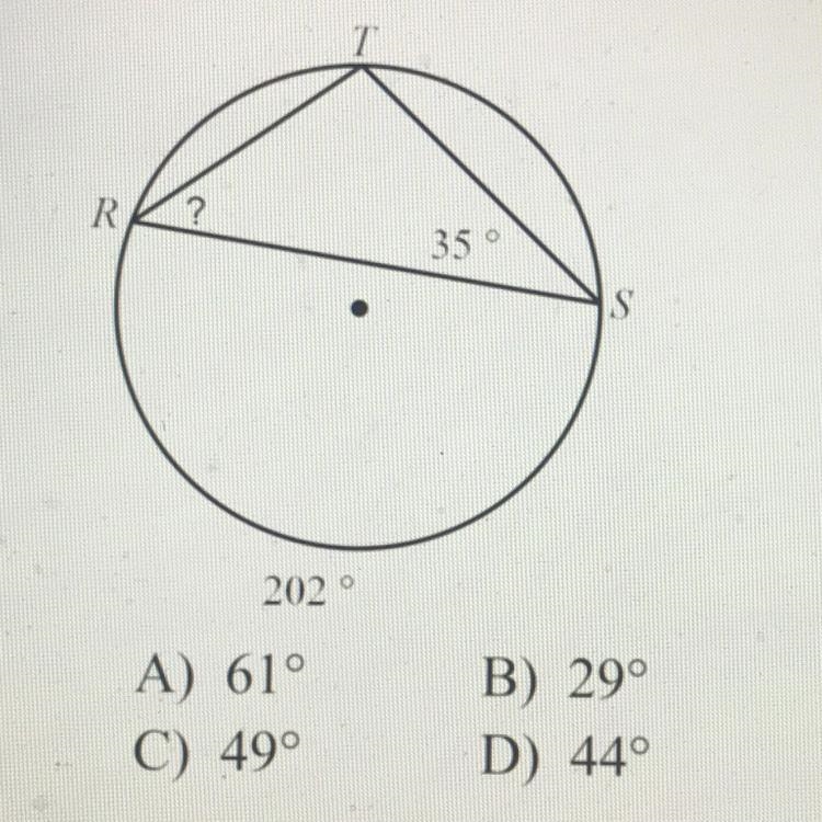 A) 61° B.) 29° C.) 49° D.) 44° What is the measure of SRT-example-1