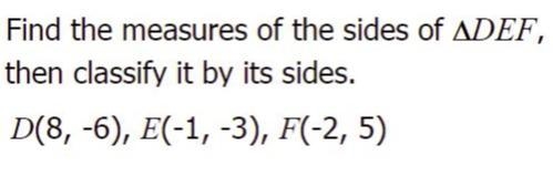 For the sides, round your answer to the nearest tenth. DE = EF = DF = Is the triangle-example-1