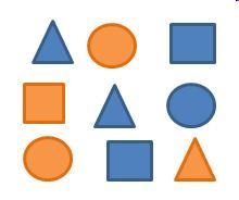 What is the ratio of blue shapes to all shapes in the set below? 2 blue triangles-example-1