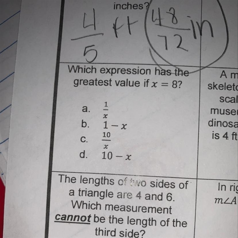 What expression has the greatest value of if x=8-example-1