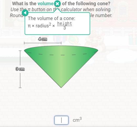 ASAP I NEED THE ANSWER FOR the volume for the cone-example-1