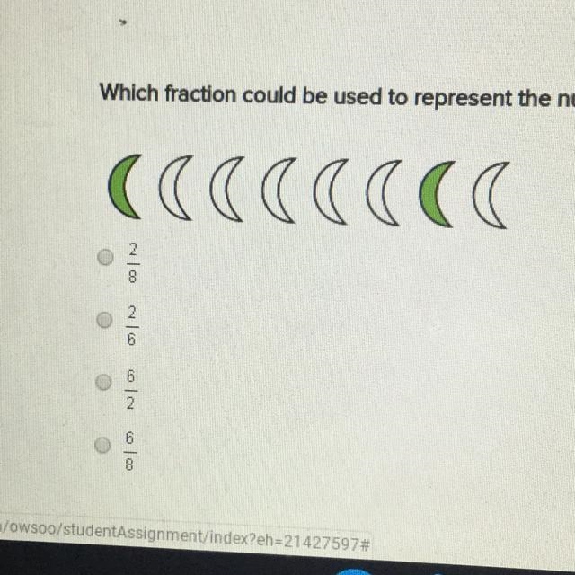 Which fraction could be used to represent the number of shaded parts?-example-1