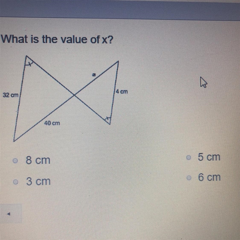 What is the value of x? 8cm 3cm 5cm 6cm-example-1