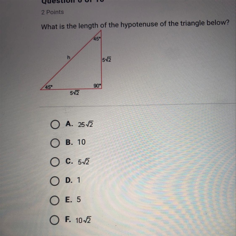 What is the length of the hypotenuse of the triangle below?-example-1