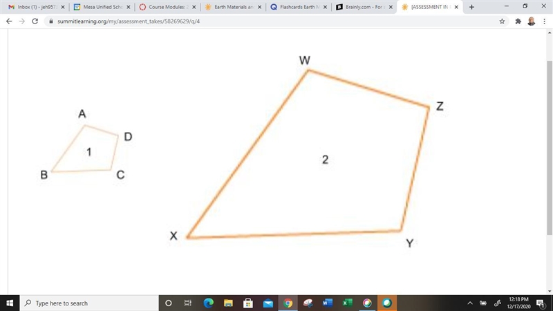 If shape 1 is a scaled copy of shape 2, what angle corresponds to angle Y? Select-example-1