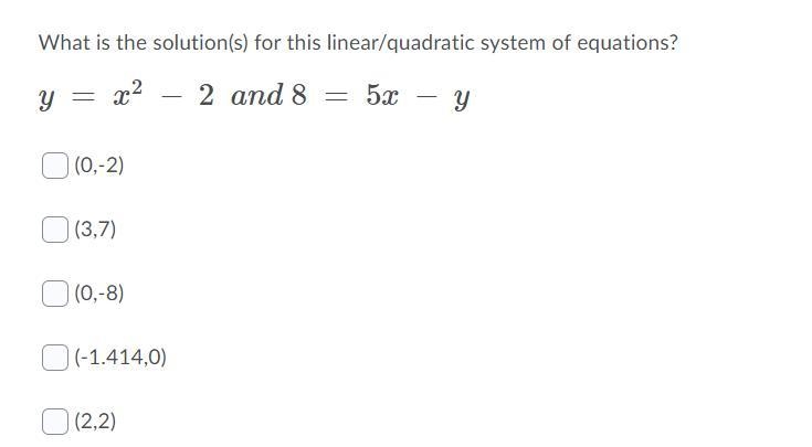 What is the solution(s) for this linear/quadratic system of equations?-example-1