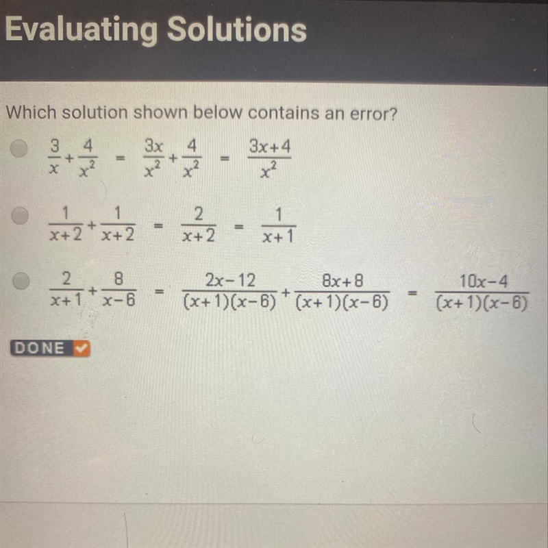 Which solution shown below contains an error?-example-1