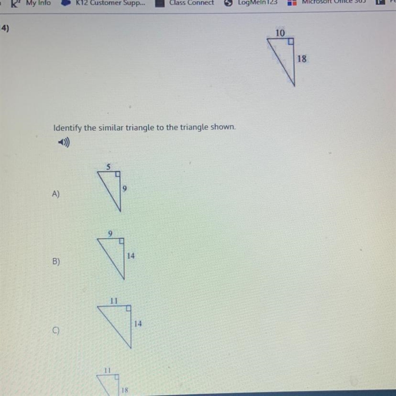 Identify the similar triangle to the triangle shown.-example-1