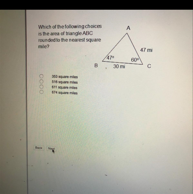 Which of the following choices is the area of triangle ABC rounded to the nearest-example-1