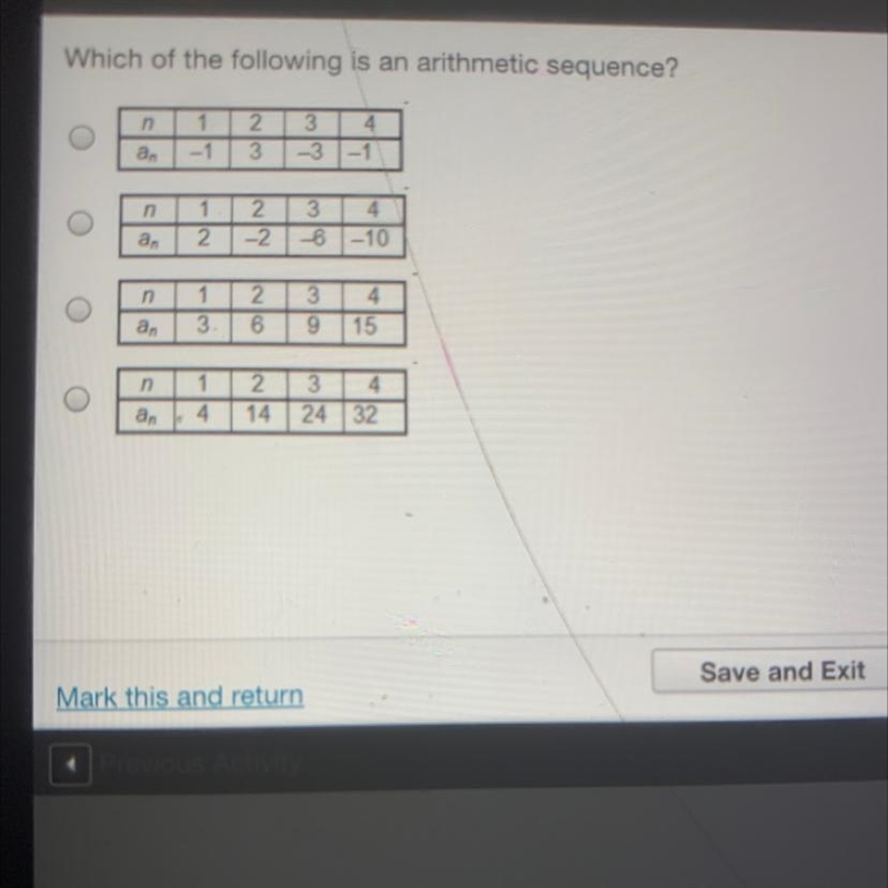 Which of the following is an arithmetic sequence ?-example-1