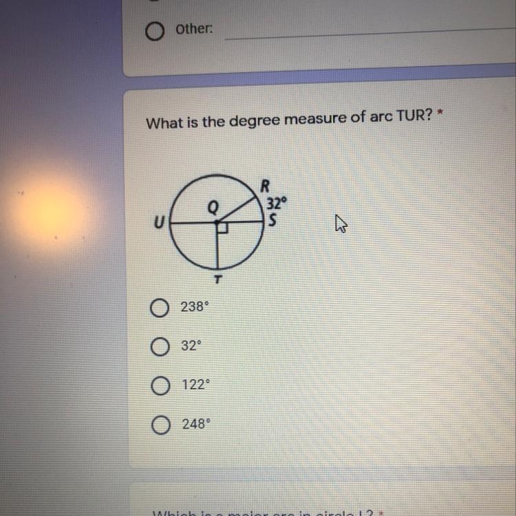 What is the degree measure of are TUR?-example-1