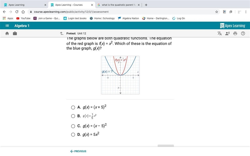 the graphs below are both quadratic functions. the equation of the red graph is f-example-1