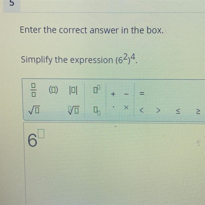 Simplify the expression. (6^2)^4-example-1