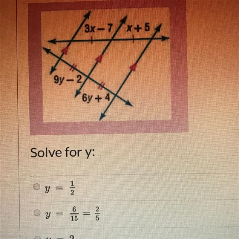 Someone please help me solve for Y. The last 2 answer choices you can’t see are y-example-1