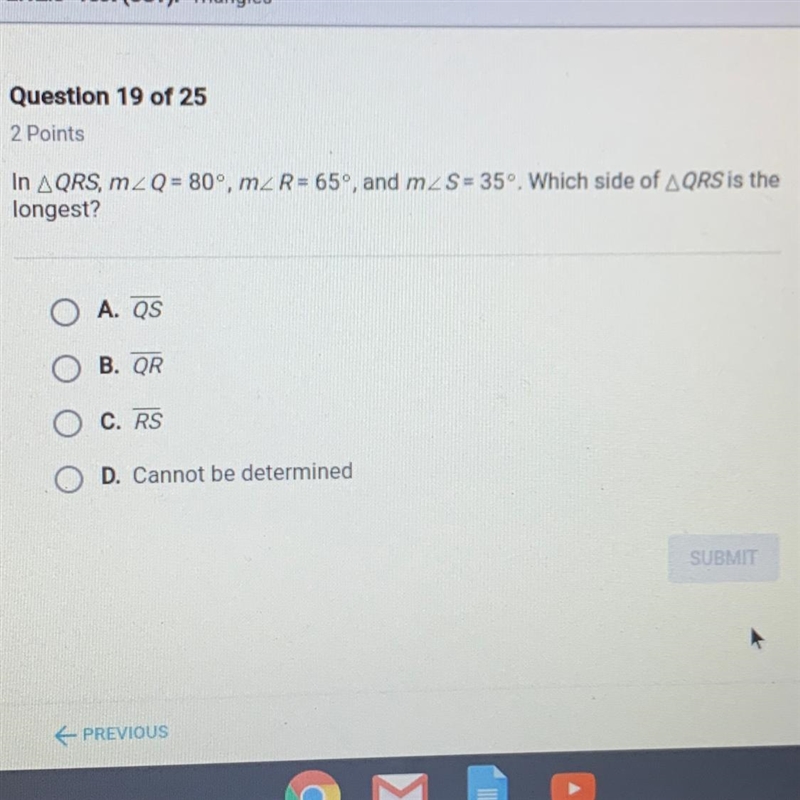 Which side of triangle QRS is the longest?-example-1