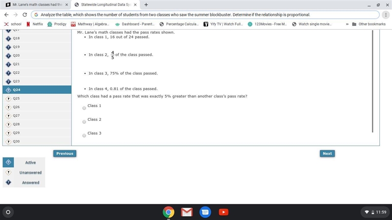 Mr. Lane’s math classes had the pass rates shown. In class 1, 16 out of 24 passed-example-1