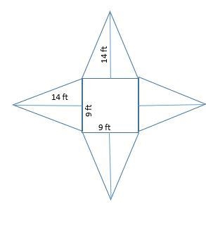 Use the net to find the surface area of the square pyramid. A) 95 ft2 B) 130 ft2 C-example-1