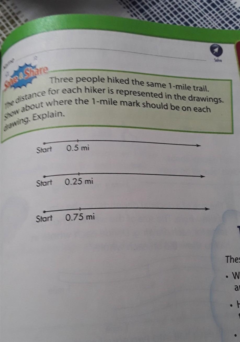 Three people hiked the same 1 mile trail. The distance for each hiker is reperesented-example-1
