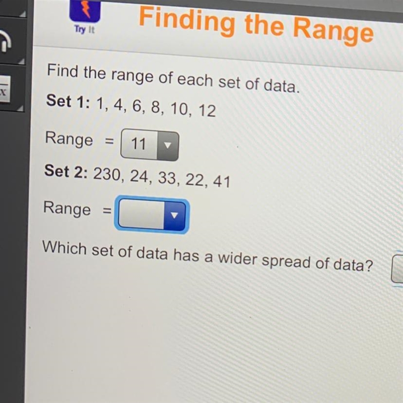 Find the range of each data set. Make sure it is CORRECT.-example-1