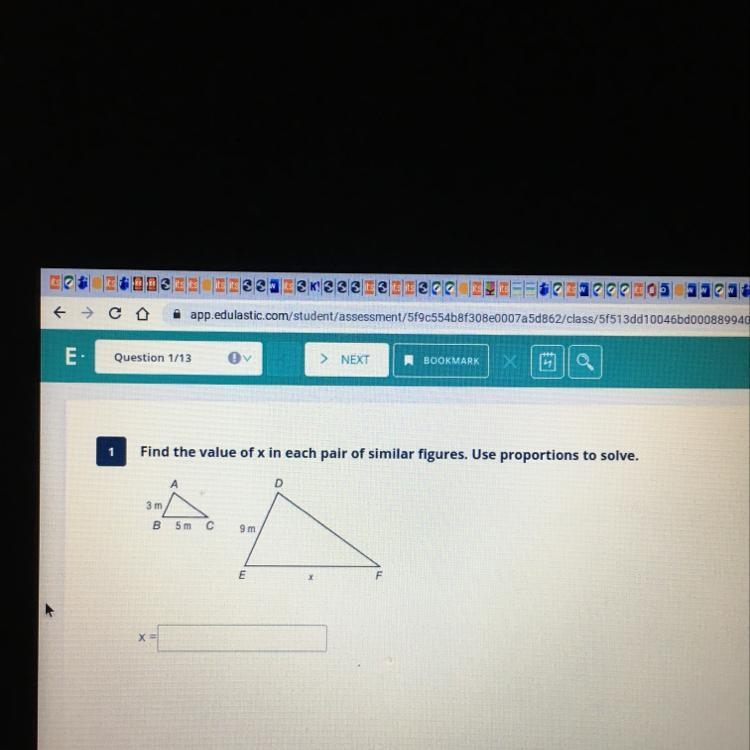 Find the value of x in each pair of similar figures. Use proportions to solve.-example-1